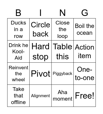 Corporate Lingo Bingo Card