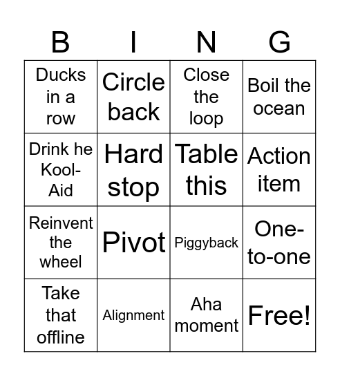 Corporate Lingo Bingo Card