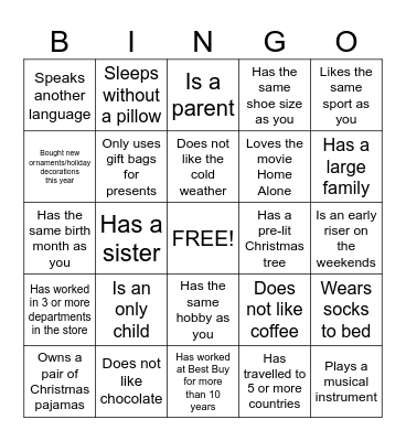 Holiday Get to Know You Bingo Card