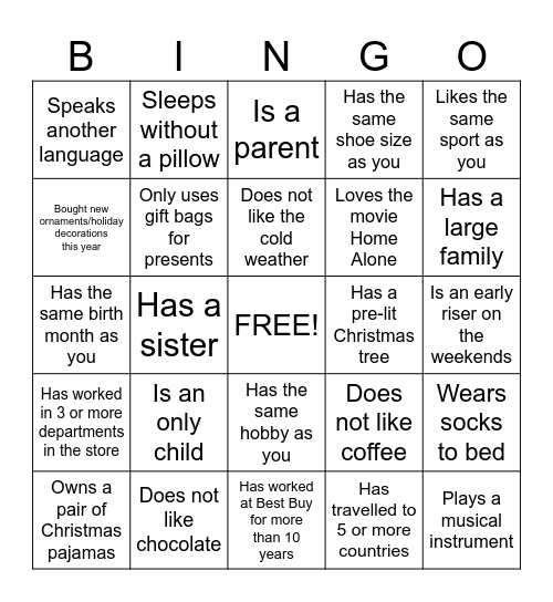 Holiday Get to Know You Bingo Card