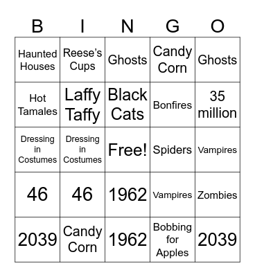 Halloween Trivia Bingo Card