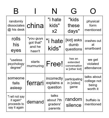 Untitled Bingo Card