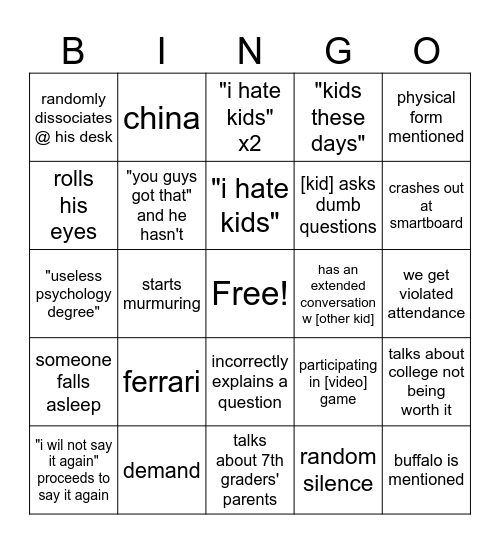 Untitled Bingo Card