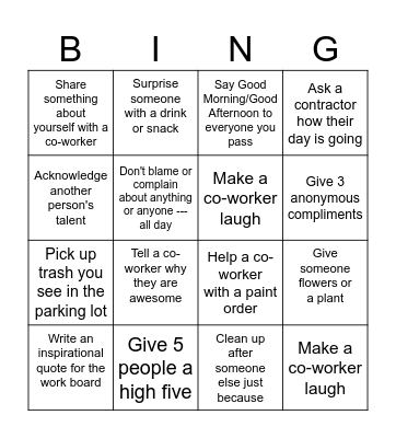 Kindness Bing Bingo Card