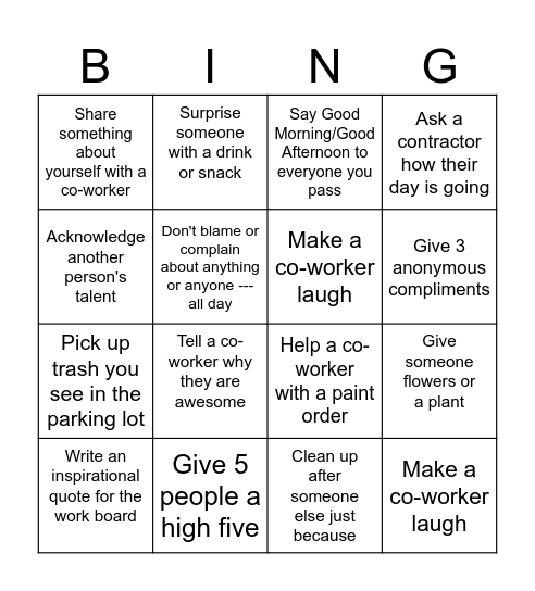 Kindness Bing Bingo Card