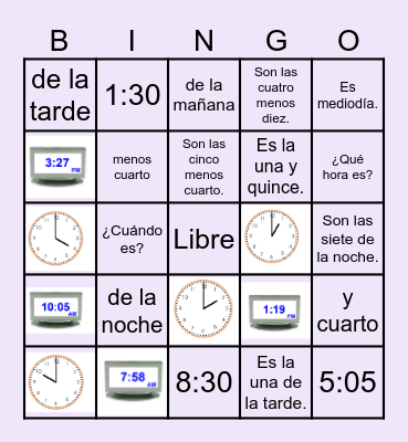 Telling Time in SPANISH Bingo Card
