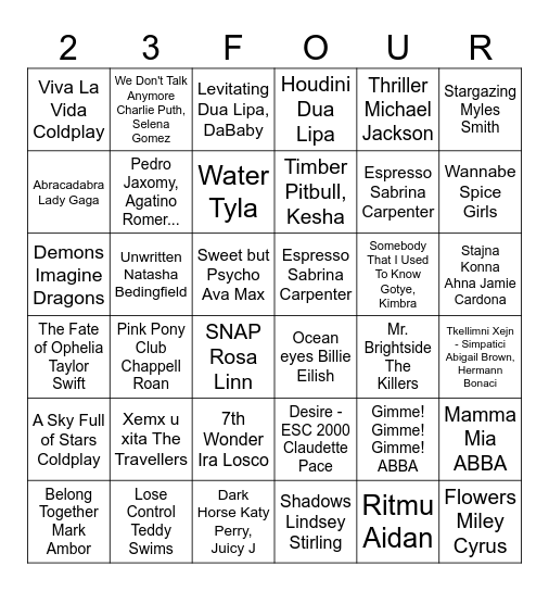 SOBER MUSIC BINGO Card