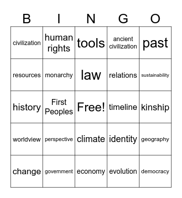 Social Studies Bingo Card