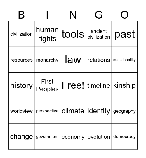 Social Studies Bingo Card