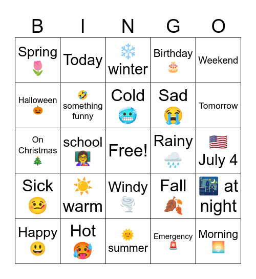 When Questions Bingo Card