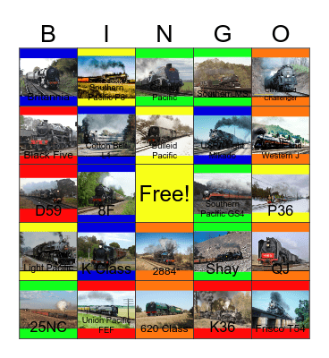 Steam Railroads around the World Bingo Card