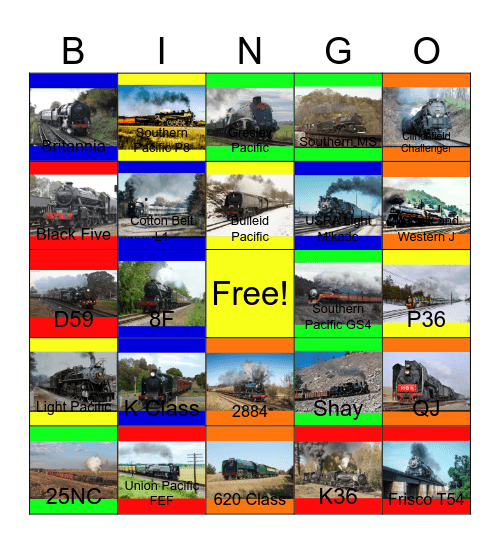 Steam Railroads around the World Bingo Card