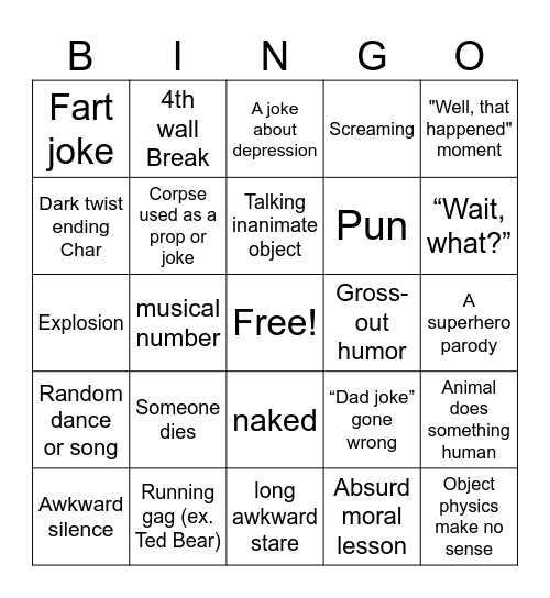 Cyanide and Happiness Bingo Card