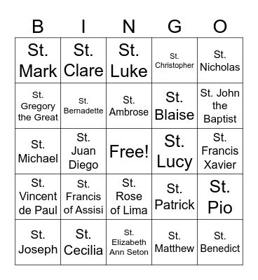 All Saints Day Bingo Card