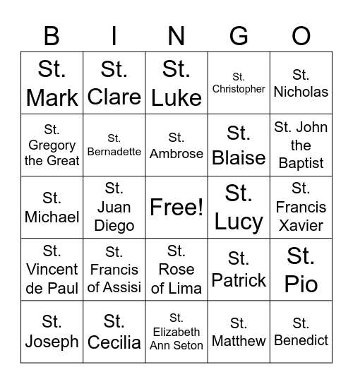 All Saints Day Bingo Card