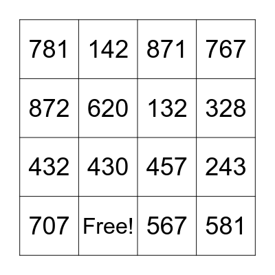 Place Value Bingo Card