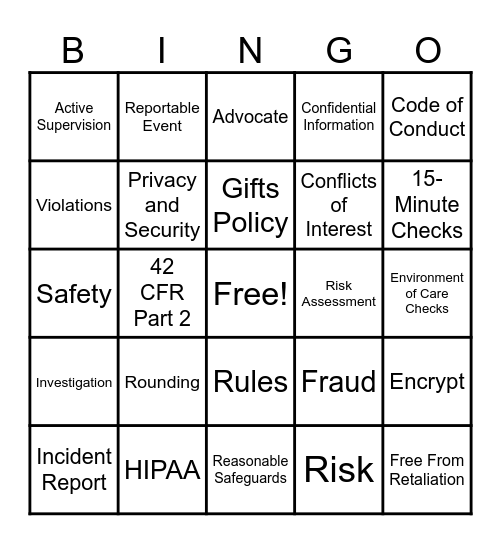 COMPLIANCE BINGO Card