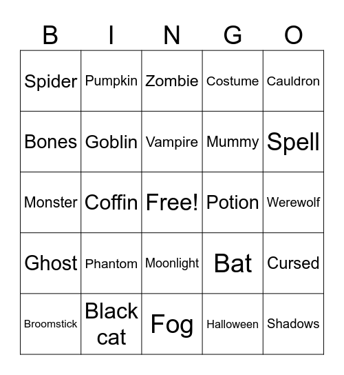 Halloween Bingo Card