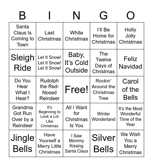 Song Title Bingo Card
