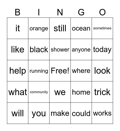 WORD FLUENCY Bingo Card