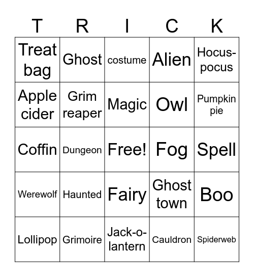 Spooky Words Bingo Card