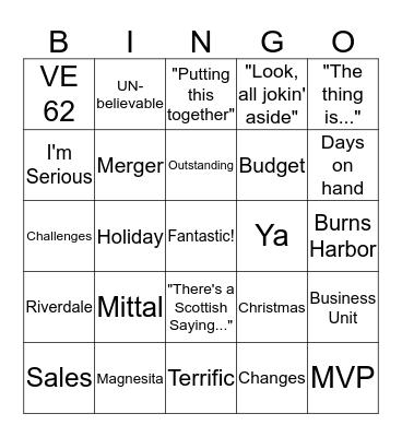 Mark Gillies Year End Bingo Card