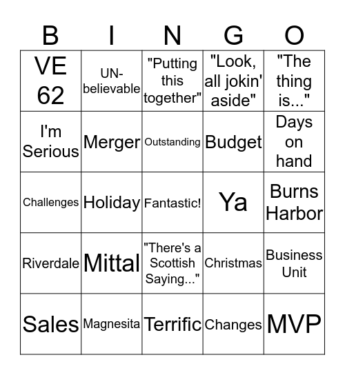 Mark Gillies Year End Bingo Card