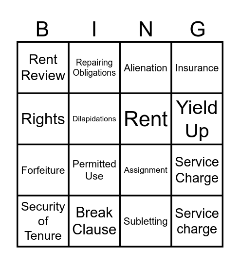 Lease Lingo Bingo Card