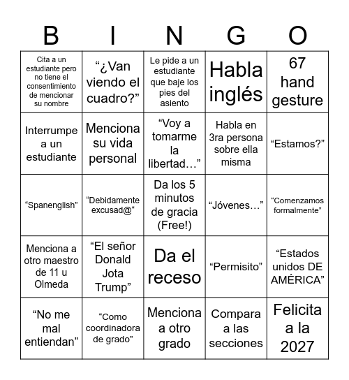 Untitled Bingo Card
