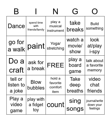 Coping Skills Bingo Card