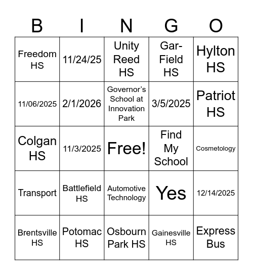 Specialty Programs Bingo Card