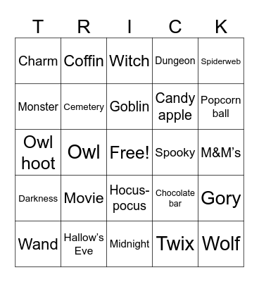 Spooky Words Bingo Card