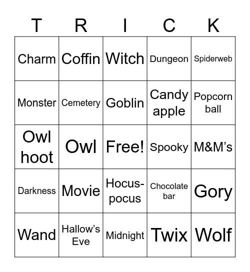 Spooky Words Bingo Card