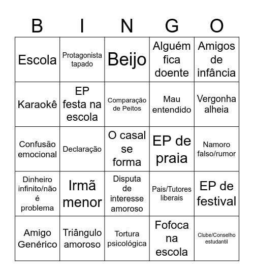 Anime de Romance Genérico Bingo Card
