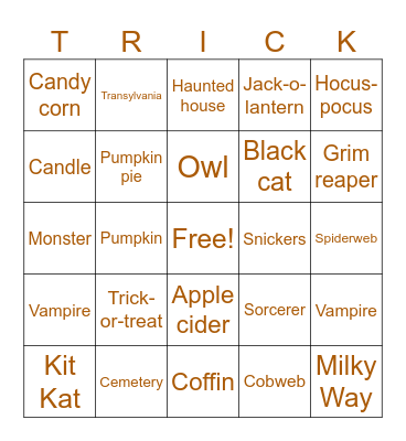 Spooky Words Bingo Card