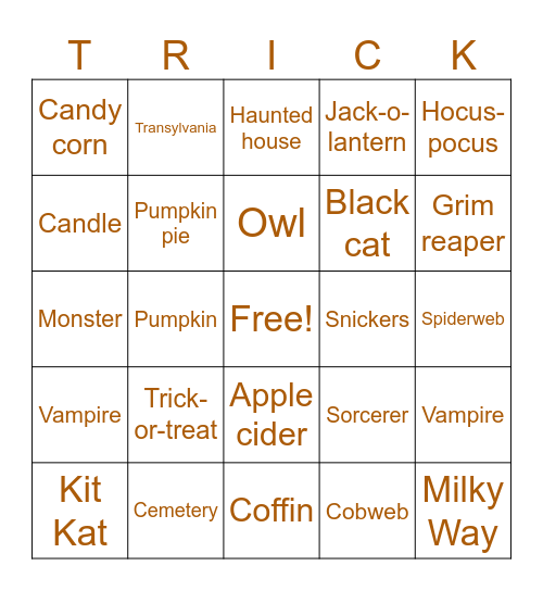 Spooky Words Bingo Card