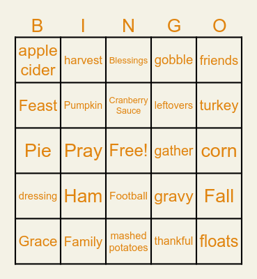 Thanksgiving Bingo Card