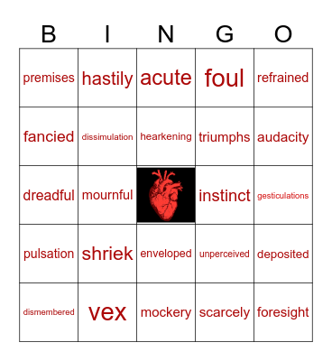 The Tell Tale Heart Bingo Card
