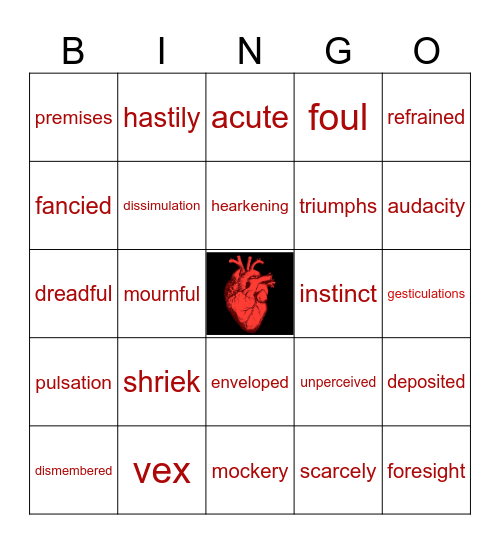 The Tell Tale Heart Bingo Card