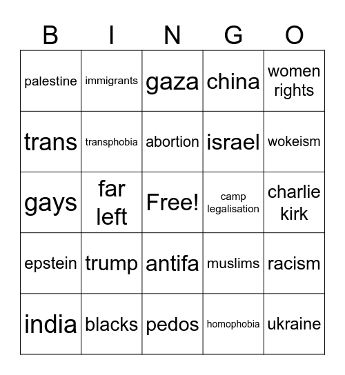 Political Debate Bingo Card