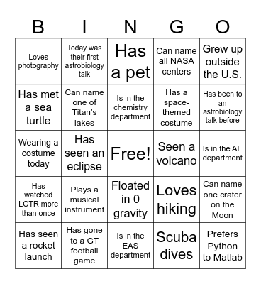 AstroBio Fall 2025 Bingo Card