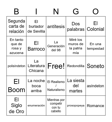 Lit: obras y movimientos Bingo Card