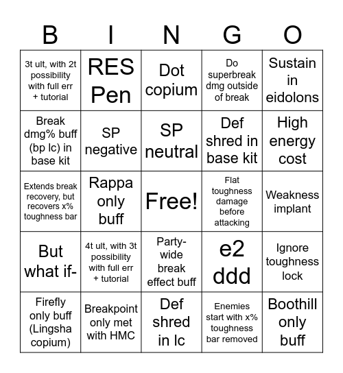 Constance Kit Bingo Card