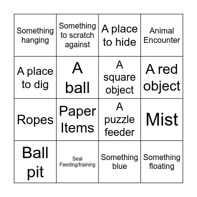 World Animal Enrichment Bingo Card