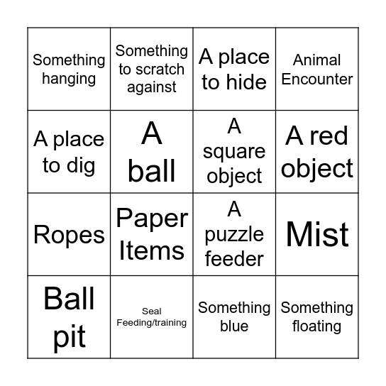 World Animal Enrichment Bingo Card