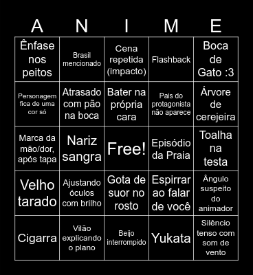Anime Bingo Card