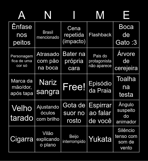 Anime Bingo Card