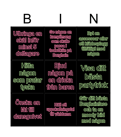 BERGHAIN MINGELBINGO Card