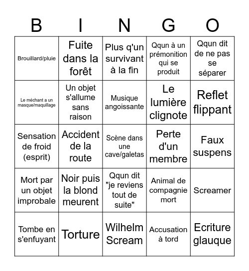 Horreur Mollie Bingo Card