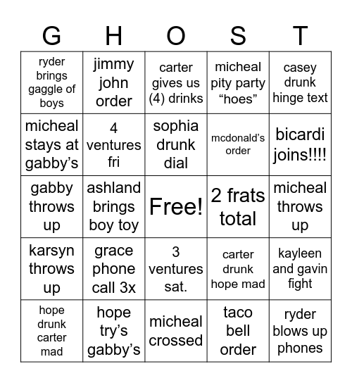 HALLOWEEKEND Bingo Card